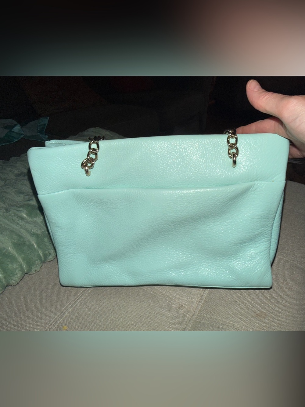 kate spade mint green Pebbled Leather Shoulder Bag with Chain Straps - Picture 5 of 5